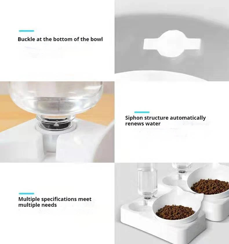 Double Cat Bowl for food & water with Automatic Water Bottle-Pet Feeder