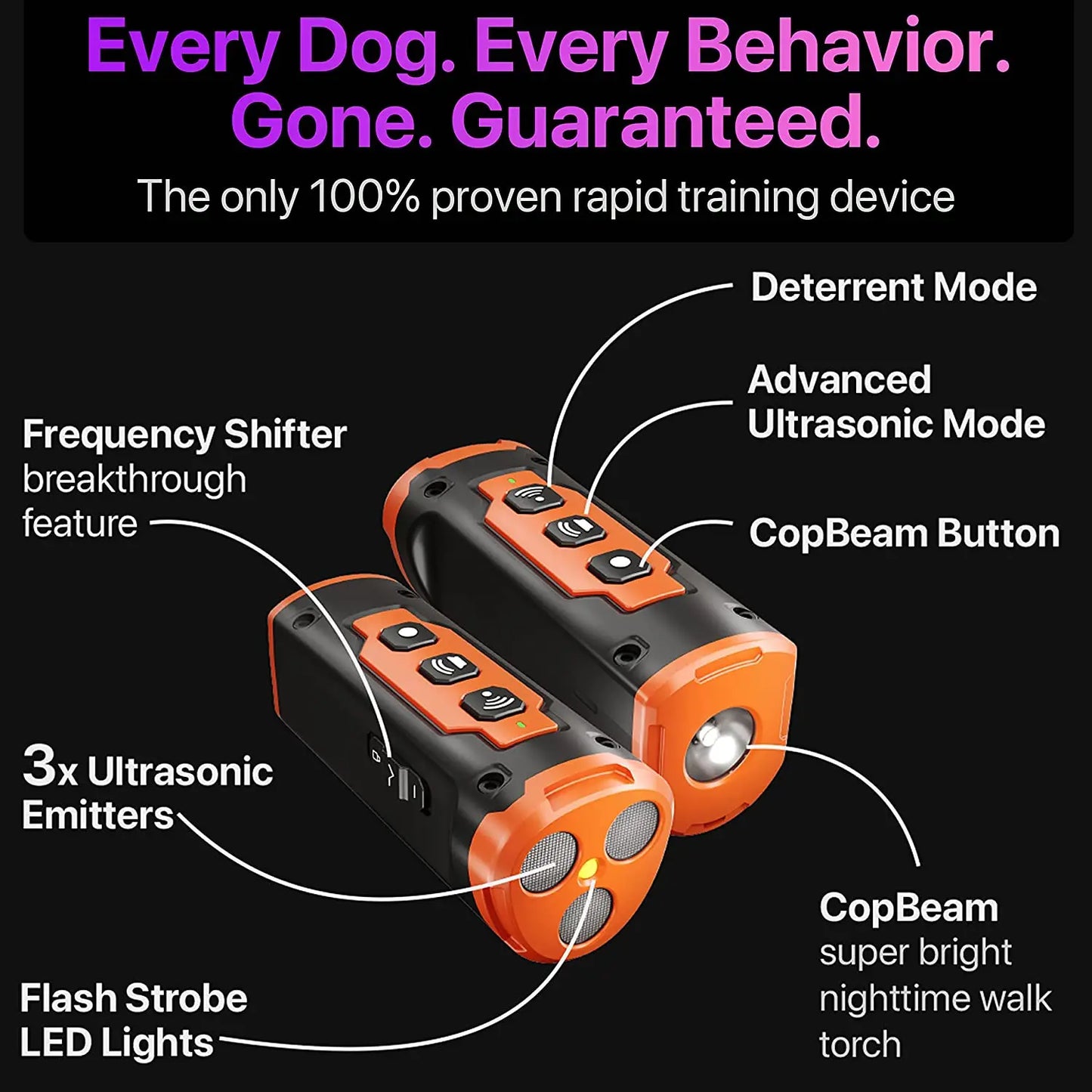 Dog Repeller Ultrasonic Dog Training Device Anti Dog Bark Deterrent Device With LED Flashlight