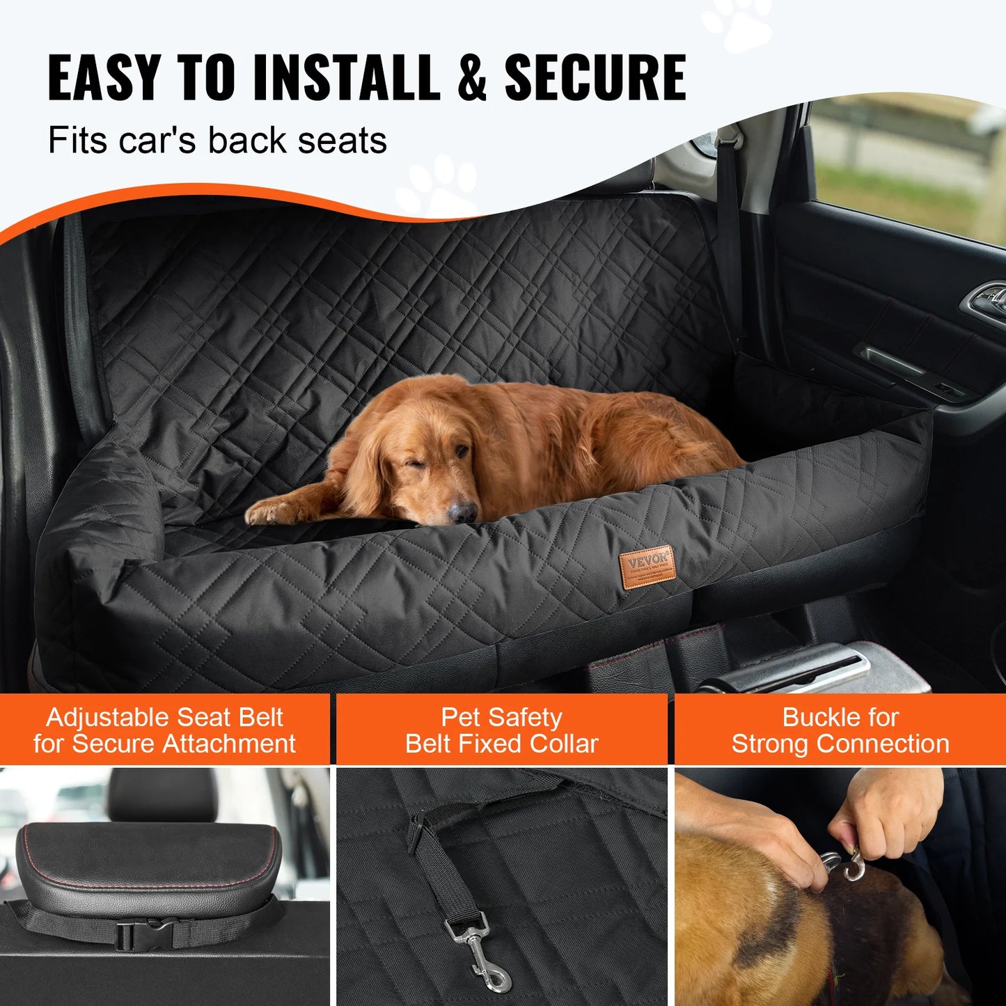 Waterproof Dog car seat with Clip-On Safety Leash for Medium & Large Dog