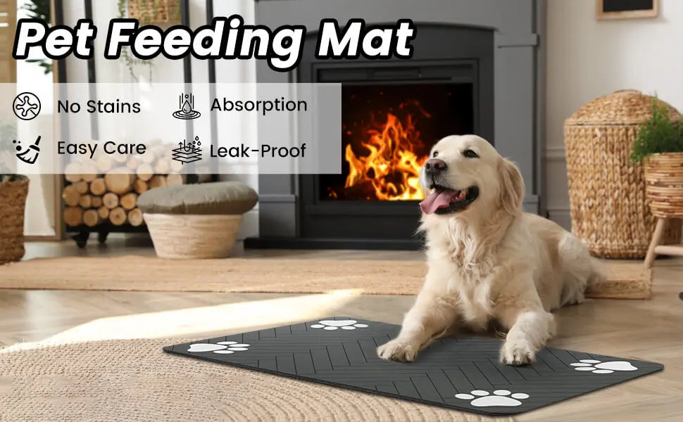 Cat & Dog pet Feeding Mat-Absorbent Pet Placemat for Food and Water Bowl, with Waterproof Rubber Backing