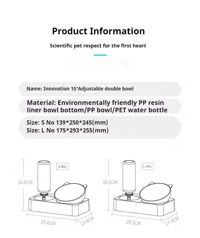 Double Cat Bowl for food & water with Automatic Water Bottle-Pet Feeder